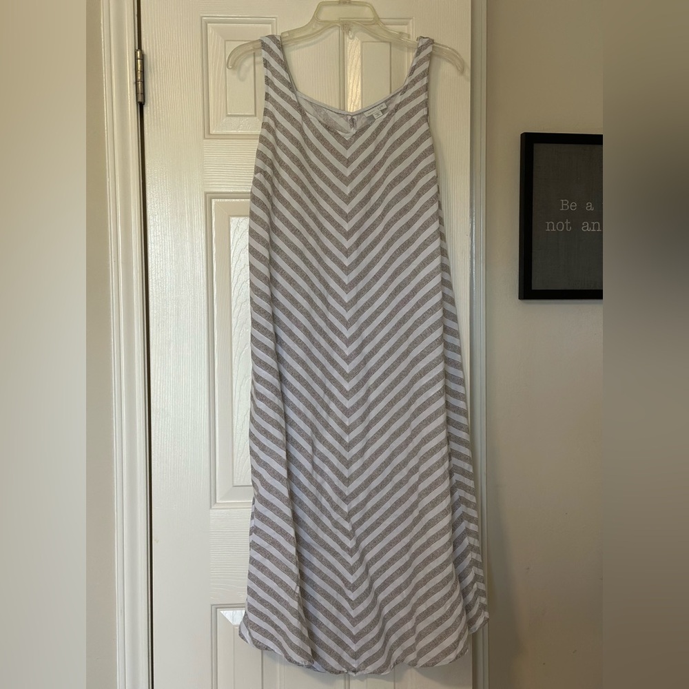 J.JILL Love Linen Medium Petite Linen Maxi dress Chevron stripes MP